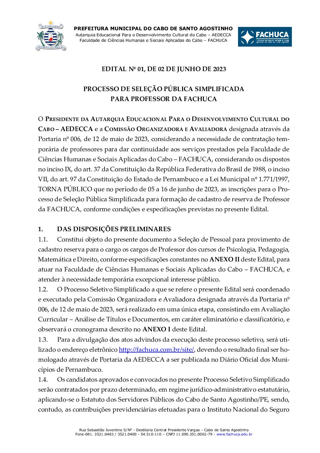 Seleção Simplificada para Professores 2023