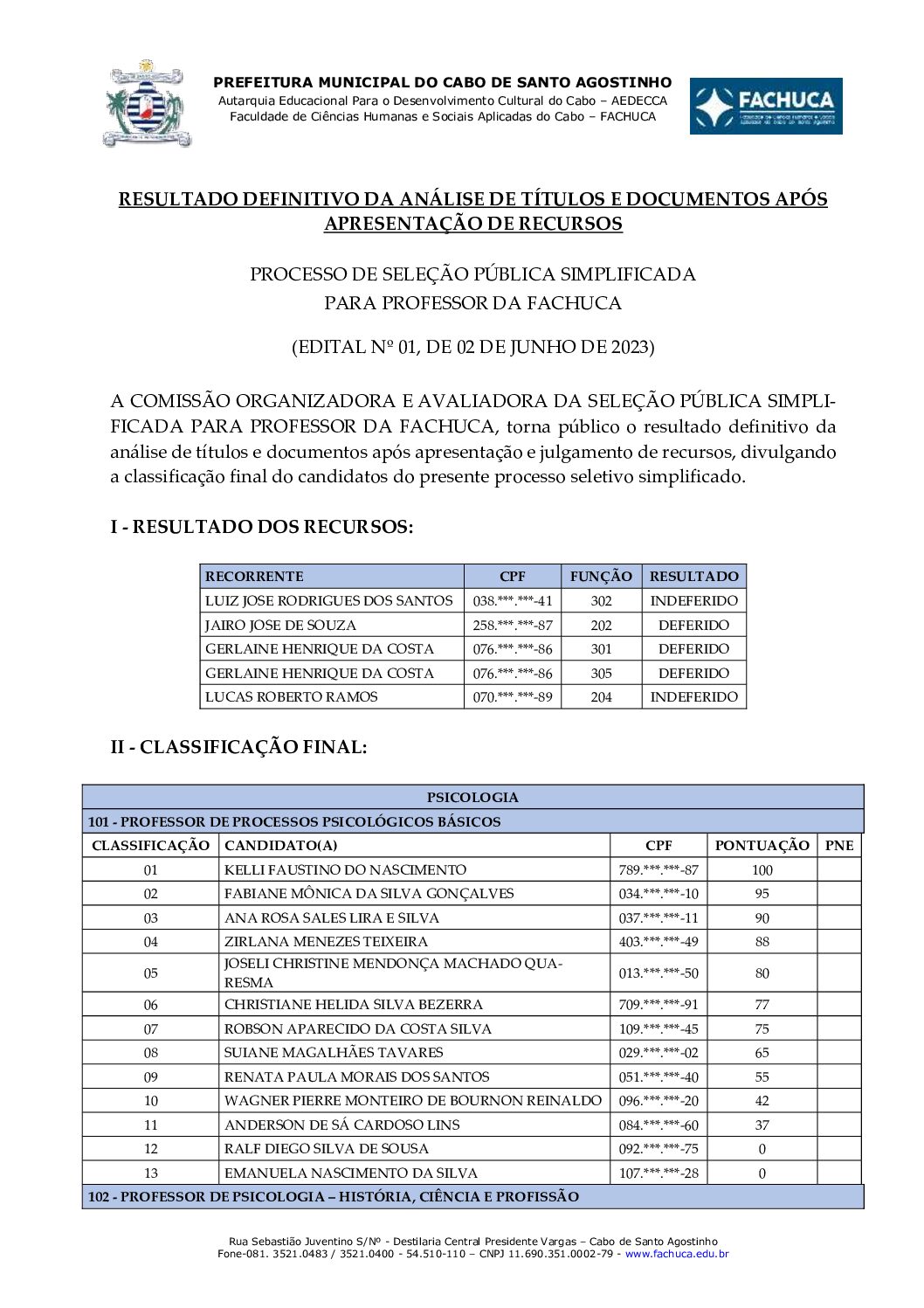 Resultado Definitivo de Seleção de Professores