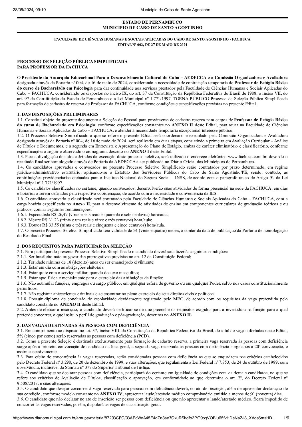 Seleção Simplificada para professores 2024  Edital 002