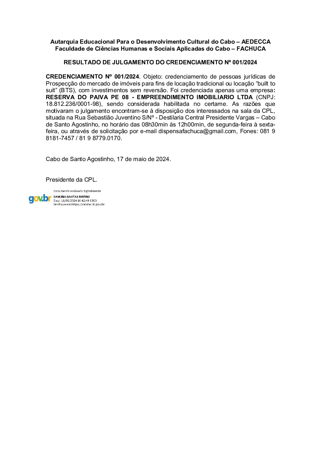 Publicação – Resultado credenciamento – AMUPE