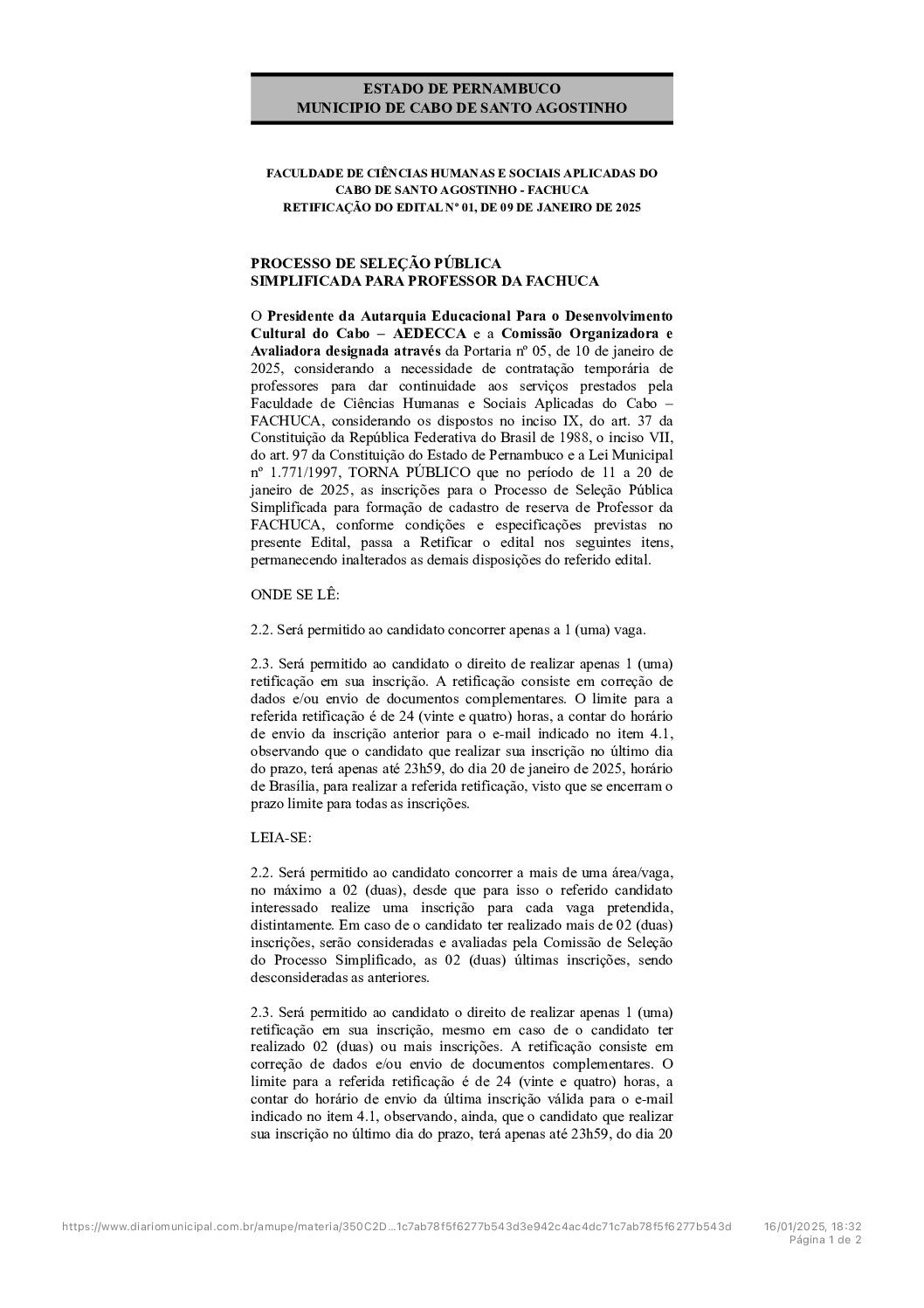RETIFICAÇÃO