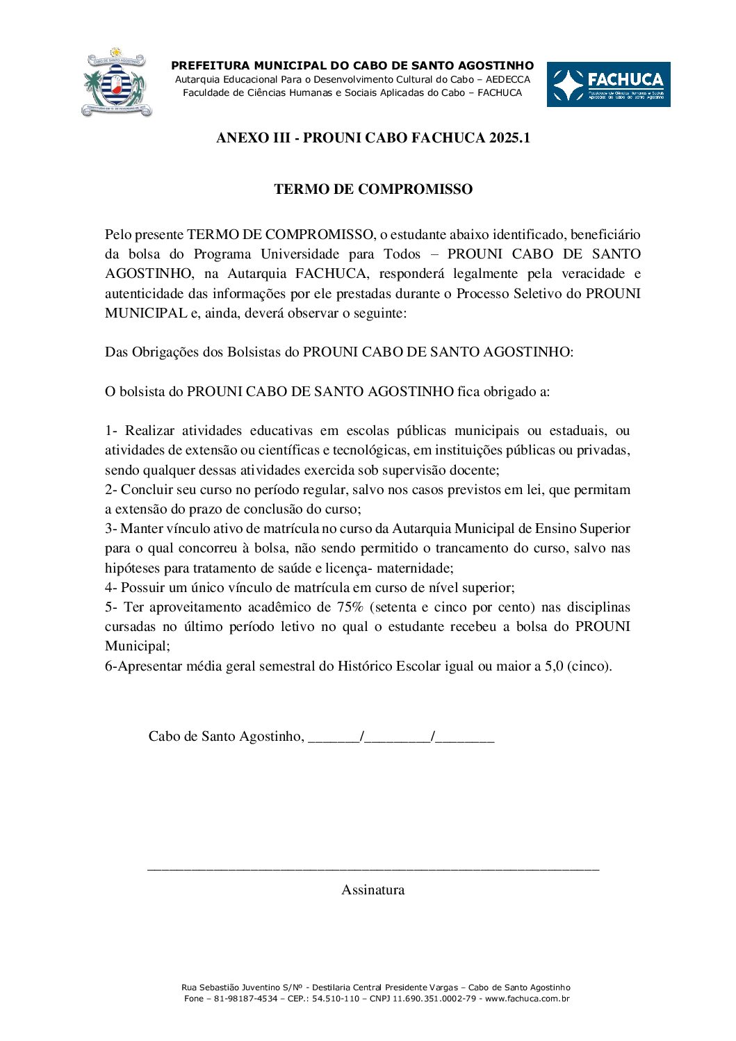 ANEXO III – TERMO DE COMPROMISSO PROUNI CABO FACHUCA 2025.1