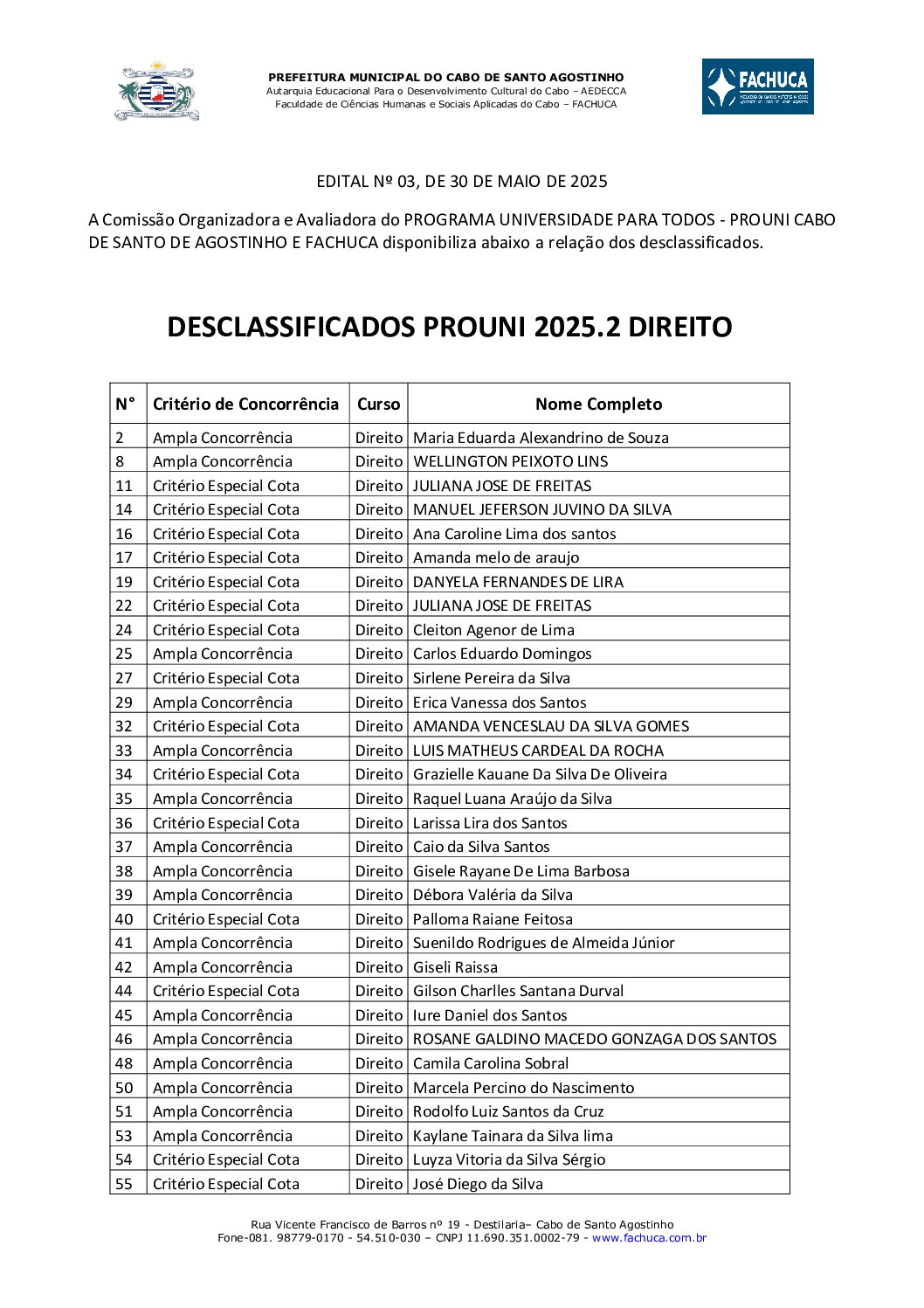 DESCLASSIFICADOS DIREITO PROUNI 2025.2 PDF