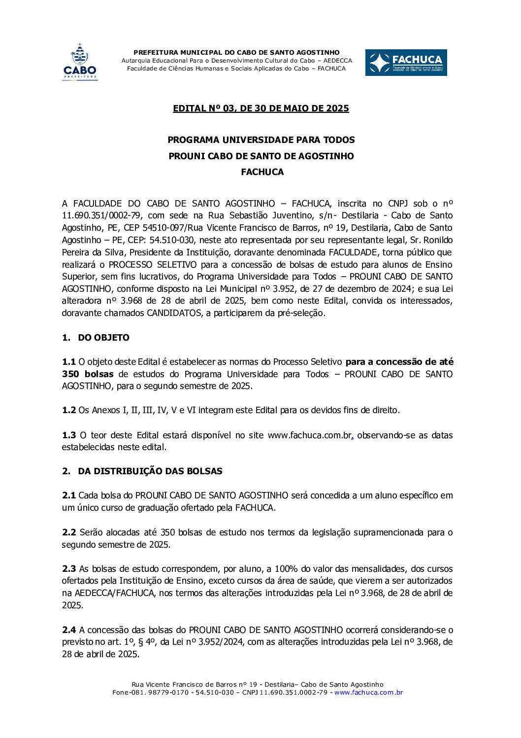 EDITAL-n 03 – PROUNI CABO – FACHUCA 2025.2