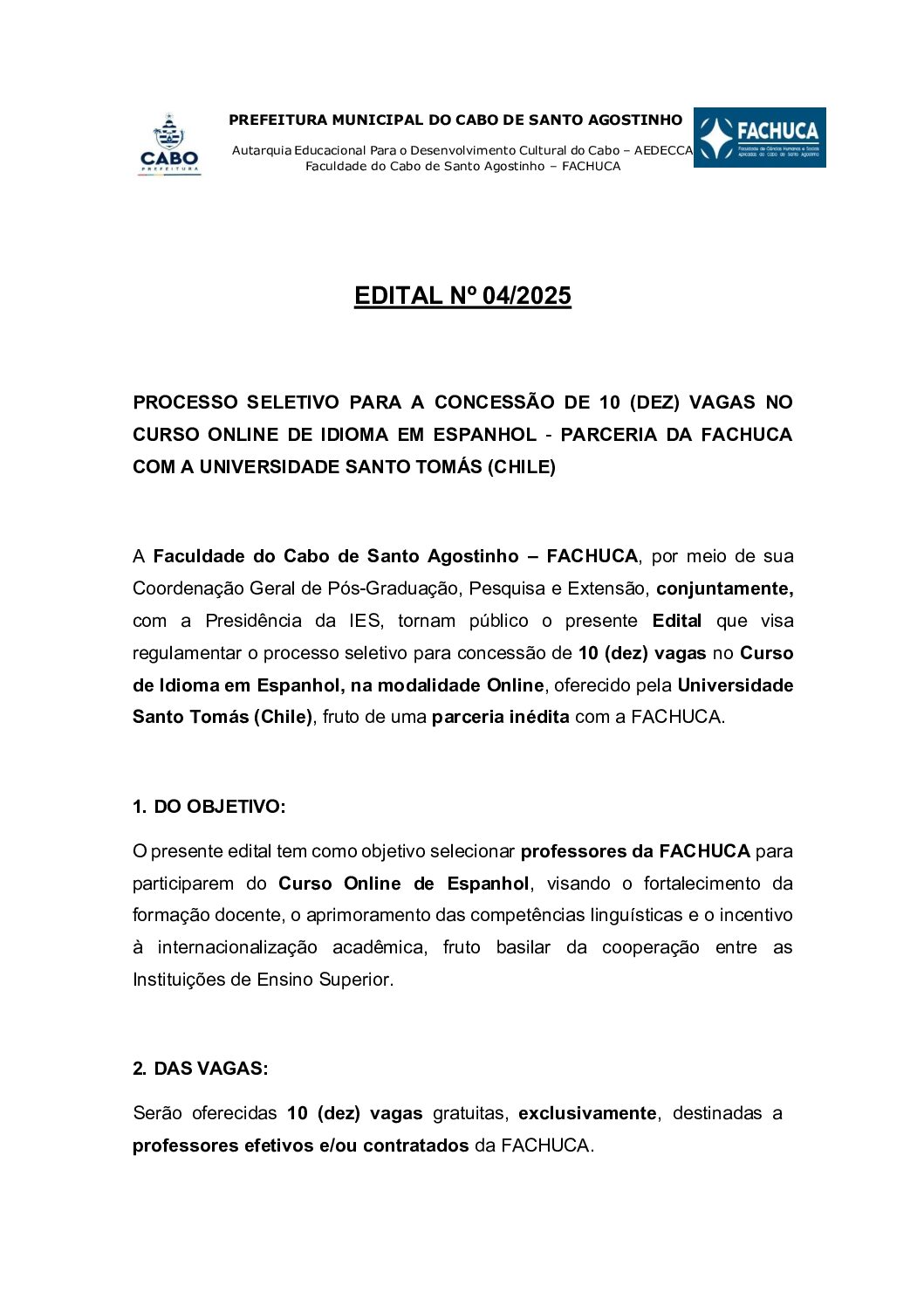 EDITAL Nº 04/2025 (RETIFICAÇÃO)