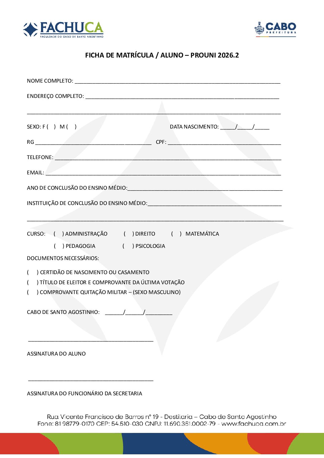 FICHA DE MATRÍCULA 2026.2 PROUNI